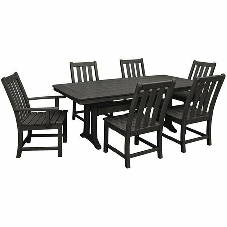 POLYWOOD 7-Piece Black Dining Set w/ Nautical Table, 2 Armchairs & 4 Side Chairs. 633PWS3431BL